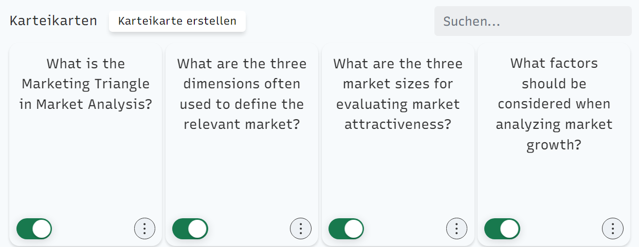 Studymaniac Karteikarten Übersicht